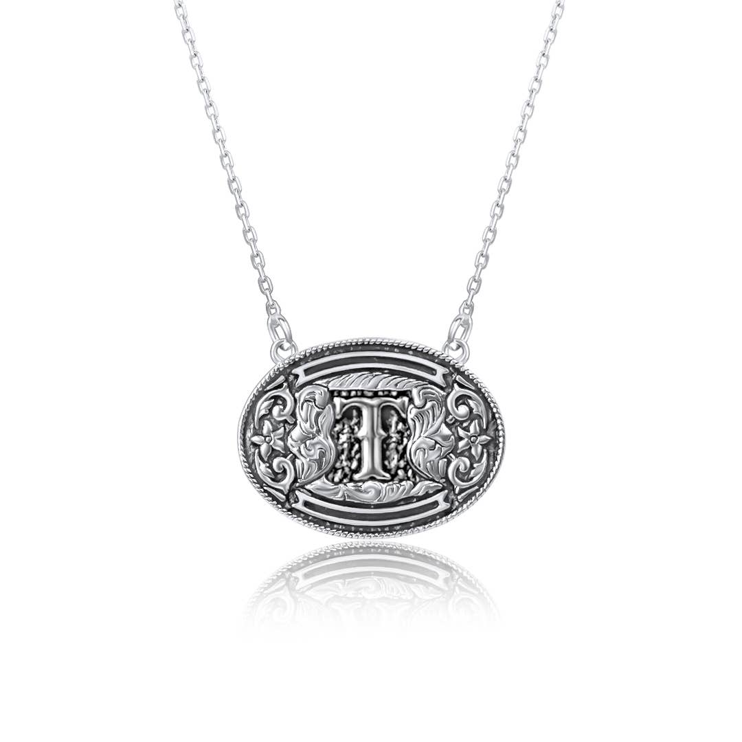 Belt Buckle Initial Necklace