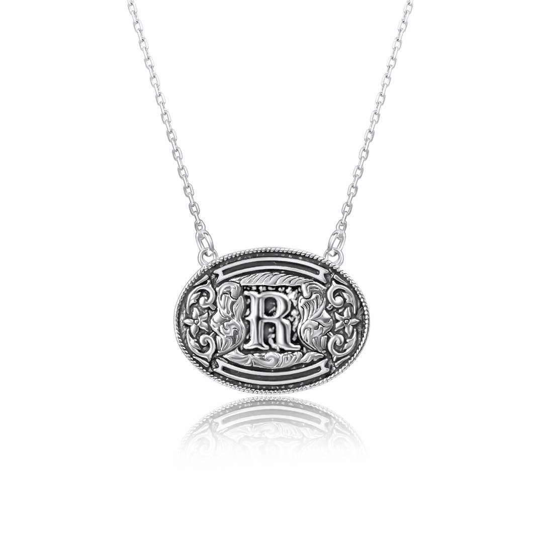 Belt Buckle Initial Necklace