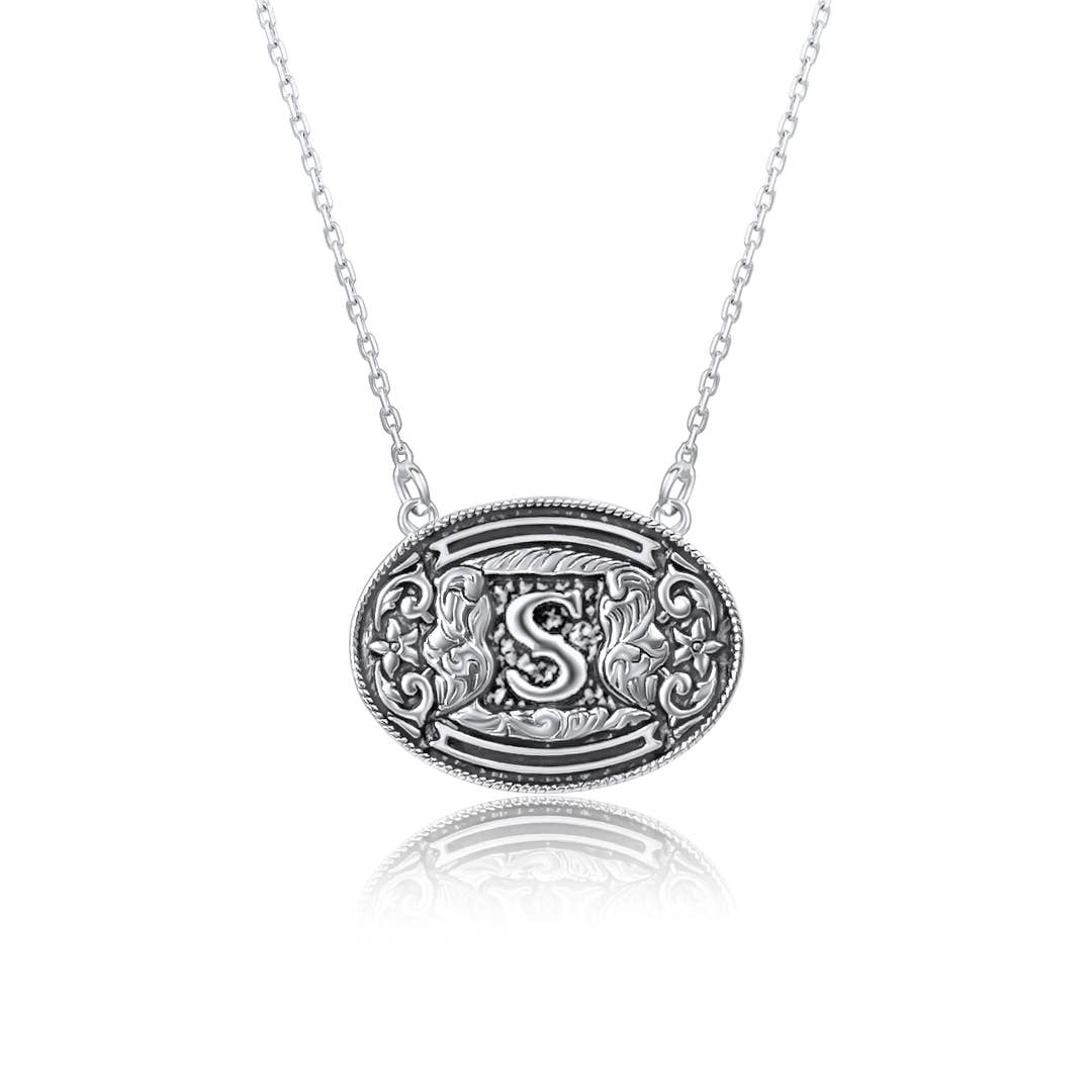 Belt Buckle Initial Necklace