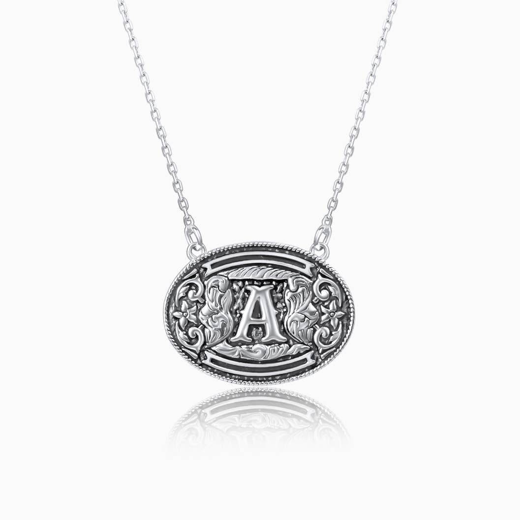 Belt Buckle Initial Necklace