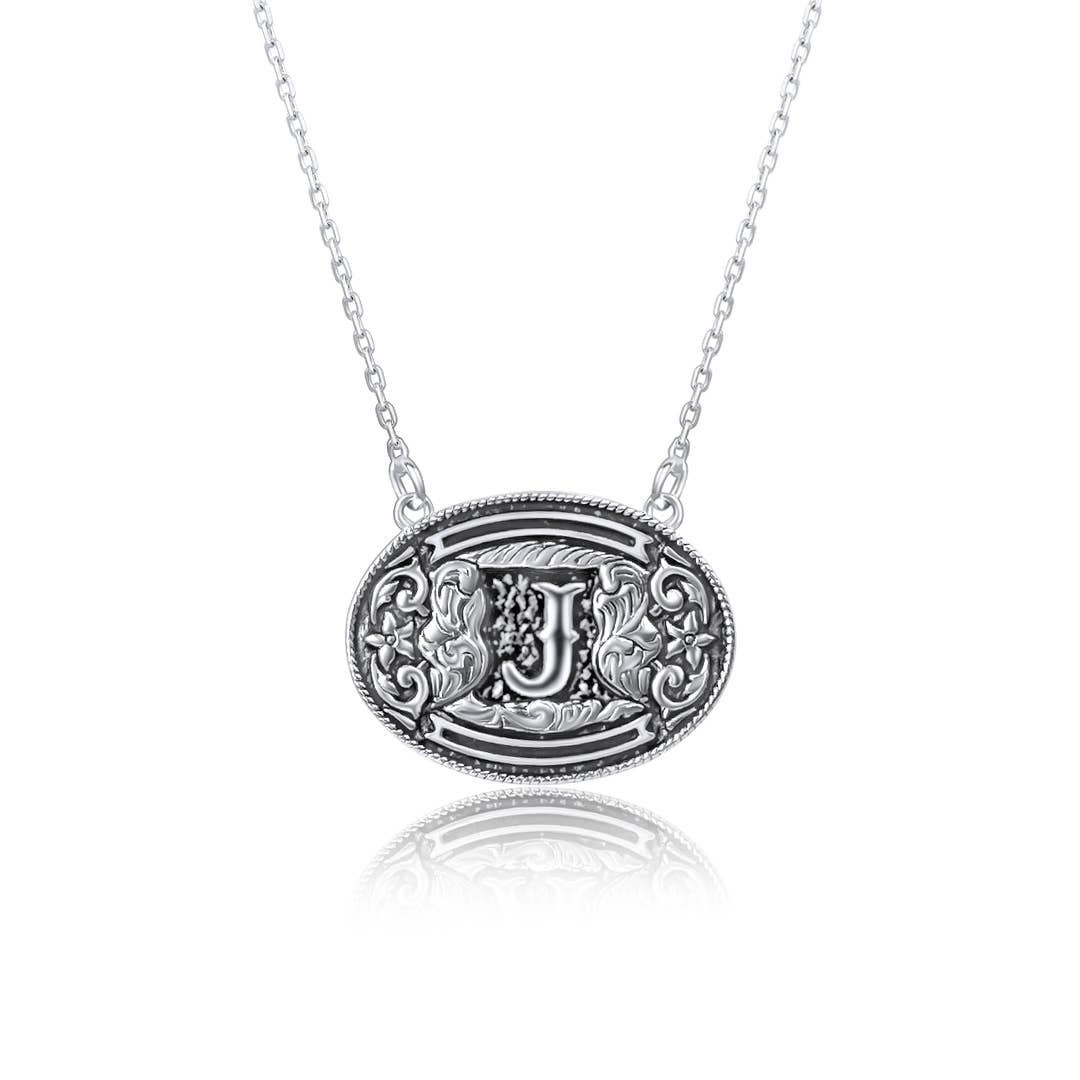 Belt Buckle Initial Necklace