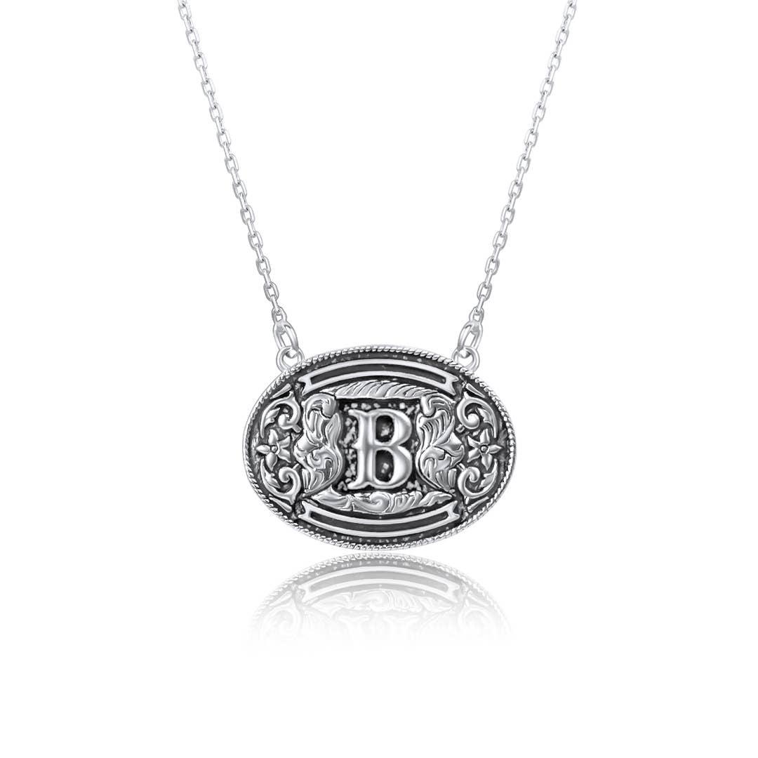 Belt Buckle Initial Necklace