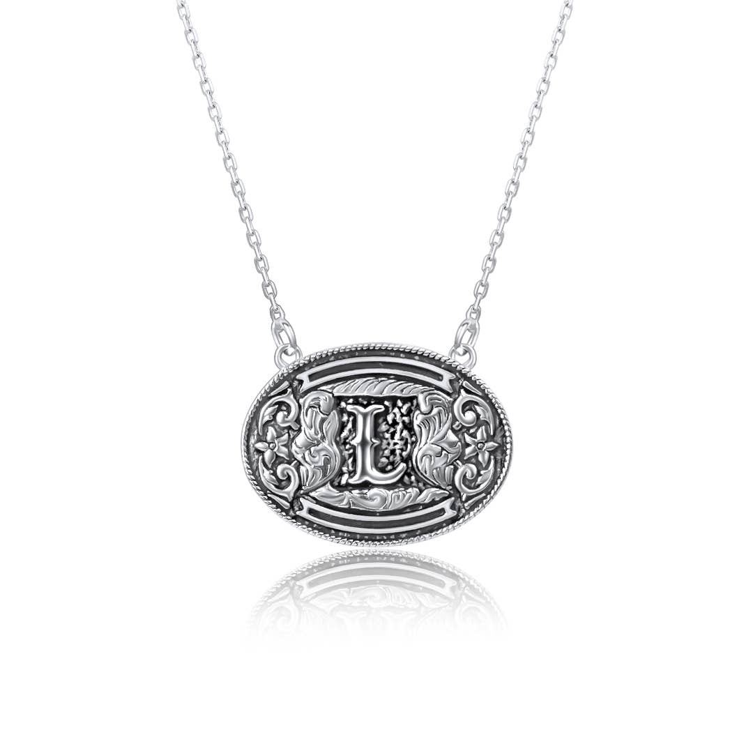 Belt Buckle Initial Necklace
